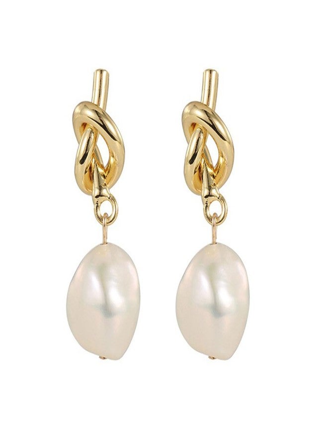 TACBSP Gold Pearl Earrings for Women Dainty Pearl Knot Dangle Earrings Hypoallergenic Pearl Geometric Stud Earrings Trendy Jewelry Gifts for Women (A.) - Image 1